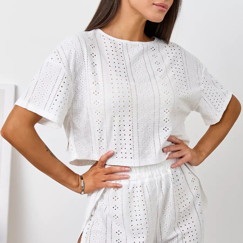 European and American Cross-Border Summer New Hot-Selling Comfortable and Loose White Short-Sleeved Shorts Pajamas Two-Piece Set Cross-Border Home Clothes