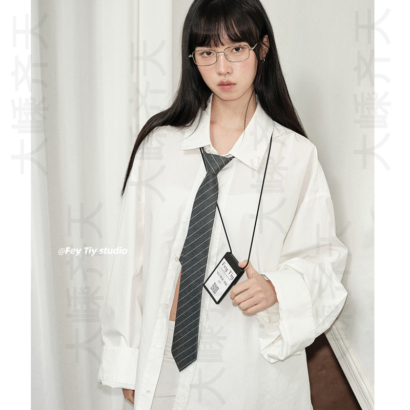 feytiy 세련된 오피스 스타일 매듭없는 넥타이 스트라이프 지퍼 대학 스타일 복고풍 단순 여성 다용도 트렌드