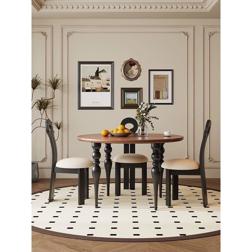 Retro Round Solid Wood Dining Table, Antique Style Home Restaurant Round Table, French Simple Dining Table, Creative Log Coffee Table