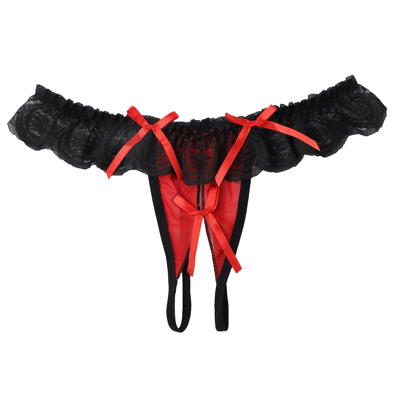 Pantalones íntimas de encaje femeninas, arco de cintura baja, hueco abierto, fugas, ppp, triangles transparentes, thongs