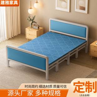 Customized Single-Person Home Rental House Bed Dormitory Reinforced Hard Bed Rental House Iron Folding Bed with Soft Headboard