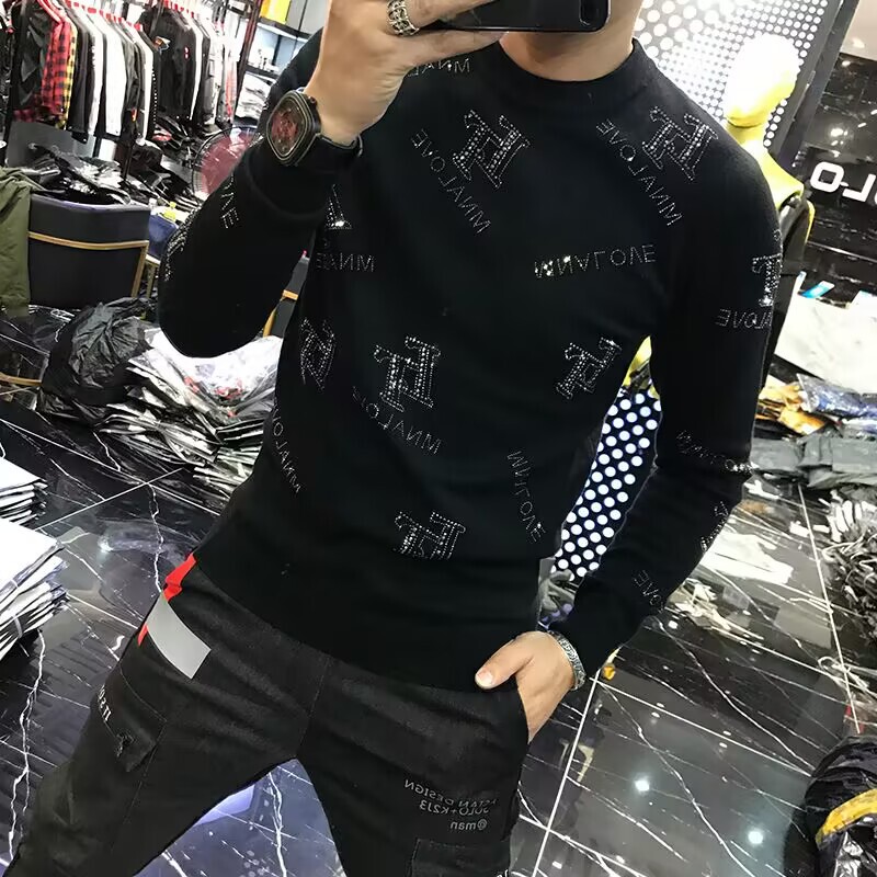 European goods 2023 autumn and winter men's fashion rhinestone sweater trendy men's round neck knitted cross-border supplier long sleeve casual men European goods 2023 autumn and winter men's fashion rhinestone sweater trendy men's round neck knitted cross-border supplier long sleeve casual men