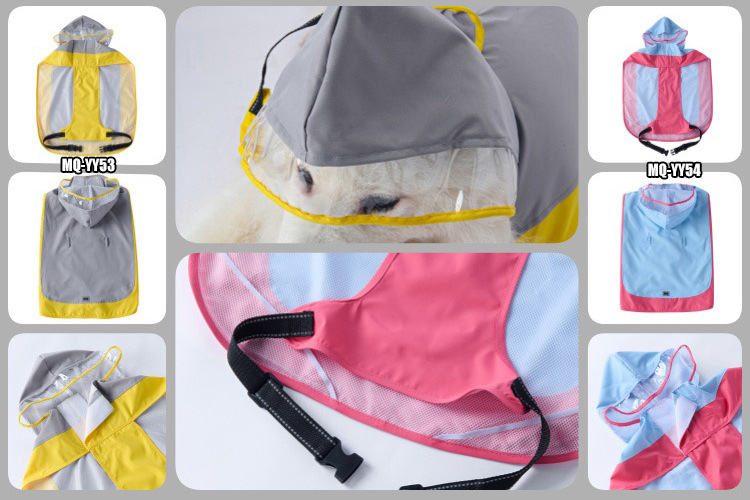 Large Dog Raincoat With Leash Attachment Mesh Reflective Strip Velcro Closure Pet Products Dog Clothing & Shoes_voghion.com