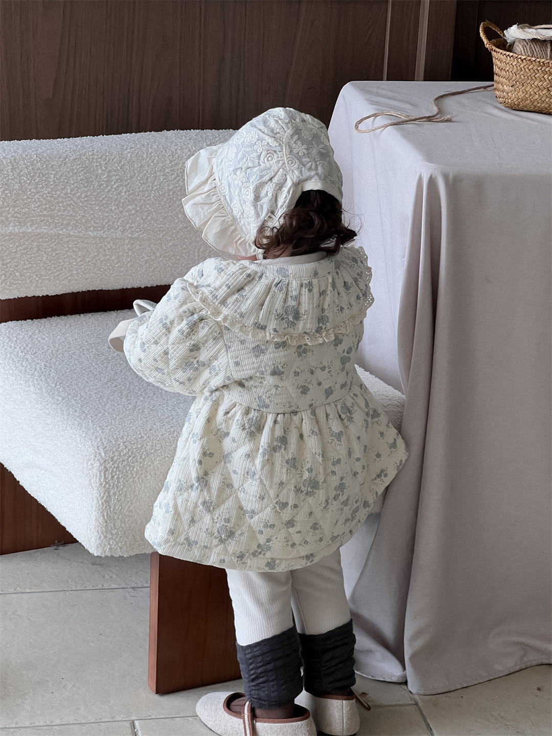 Niñas flores cortas chaqueta larga engrosada otoño invierno ropa infantil coreana ropa de invierno bebé ropa de invierno