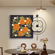 中古风餐厅装饰画柿柿如意餐桌背景墙面钟表挂画法式复古客厅壁画