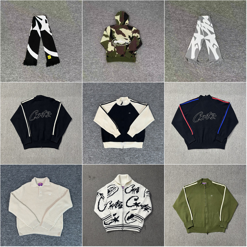 Corteiz American Hip-Hop Alcatraz Embroidered Letters Stand Collar Zipper Cardigan Jacket Knitwear Men's Trendy