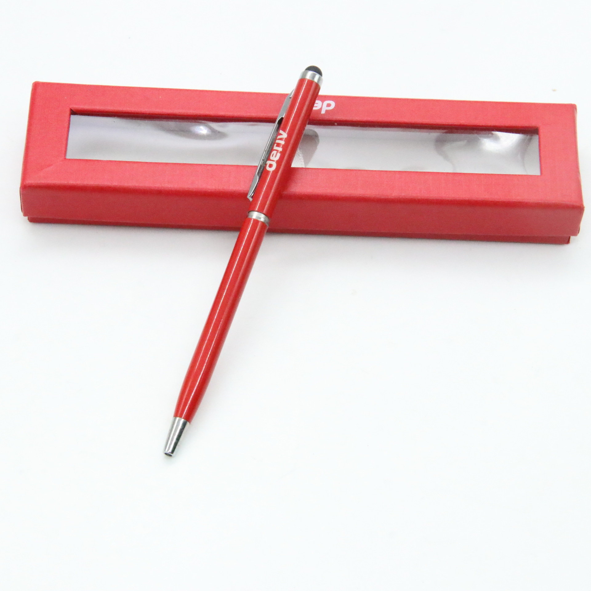 Toque la pluma de metal traje caja de la ventana en stock pluma de la firma de metal caja de regalo pluma de regalo al por mayor de negocios