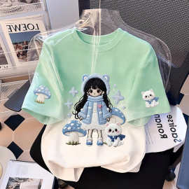 俏妮卡 女童纯棉短袖t恤新款中大童夏季女孩洋气渐变百搭儿童上衣