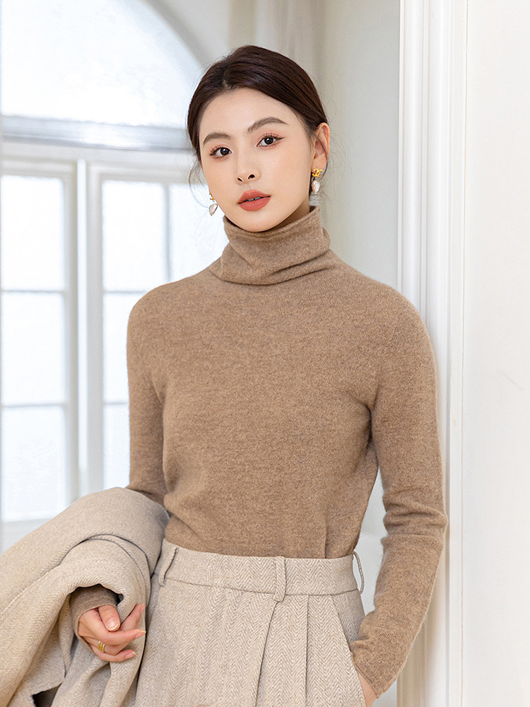 Wool Cashmere Knitwear Women's Autumn and Winter New Pile Collar Bottoming Shirt Maillard Style Turtleneck Inner Knitwear
