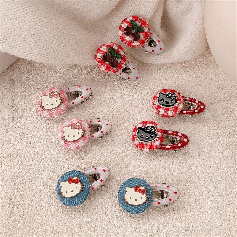 Linda horquilla de botón de aleación de gatito todo fósforo pequeño verano fresco dulce fresco clip de flequillo clip lateral clip de boca de pato accesorios para el cabello