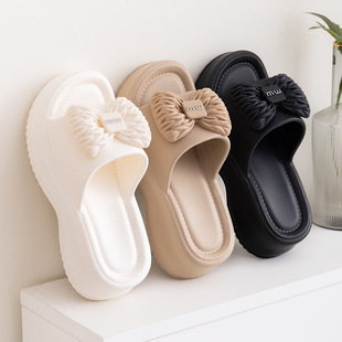 EVA Thick-soled Slippers Women's Summer High-heeled Indoor Home Fashion Bow Bathroom Height-increasing Non-slip Outer Wear Shoes