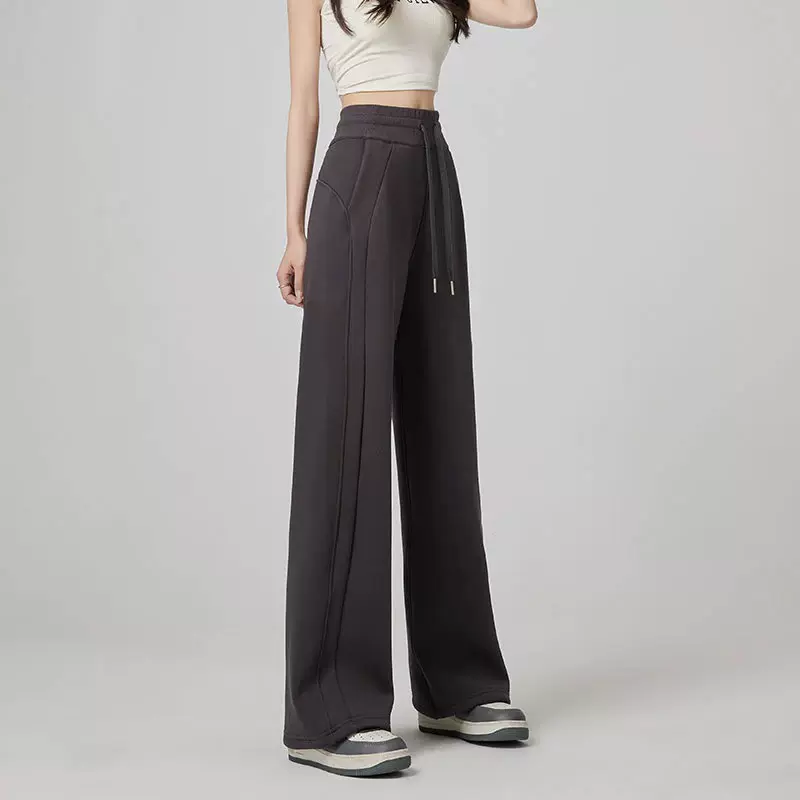 lulufend同款深灰色运动裤高腰显瘦秋冬阔腿裤加绒休闲宽松卫裤女