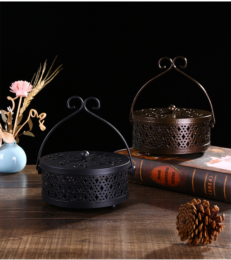 铁艺蚊香盘托家用神器蚊香架防火防烫带盖大号创意放文香盒子香炉
