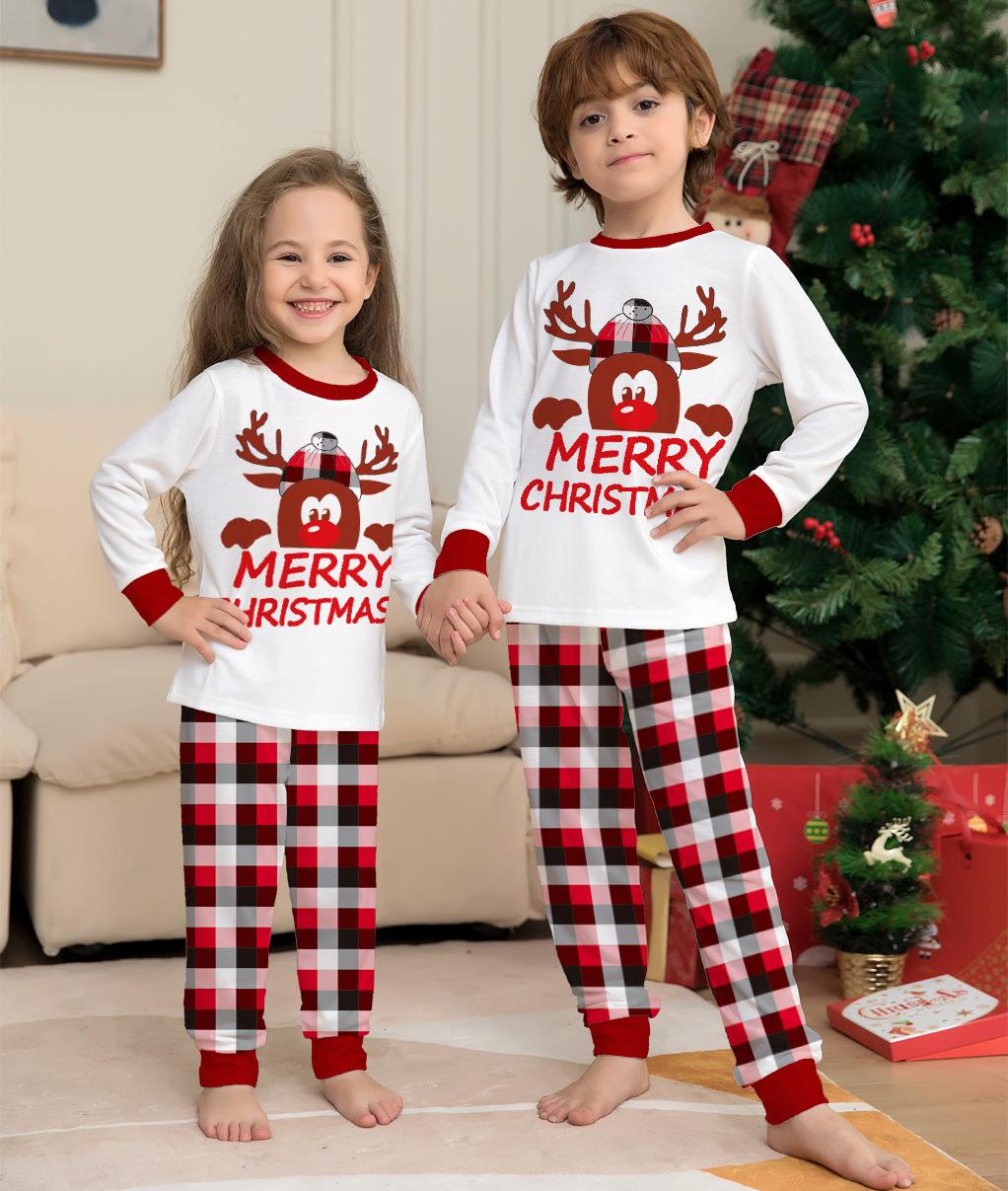 Pajamas Family Type Cotton Fabric Type Jogger Pants Pants Type Family Look Elk Printing Pant Co-ord Set Two-Piece Sets