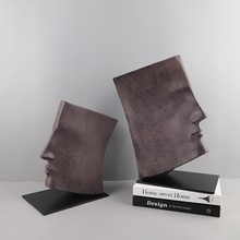 北欧创意复古侧脸人脸书树脂摆件客厅书房样板间酒店软装家居饰品