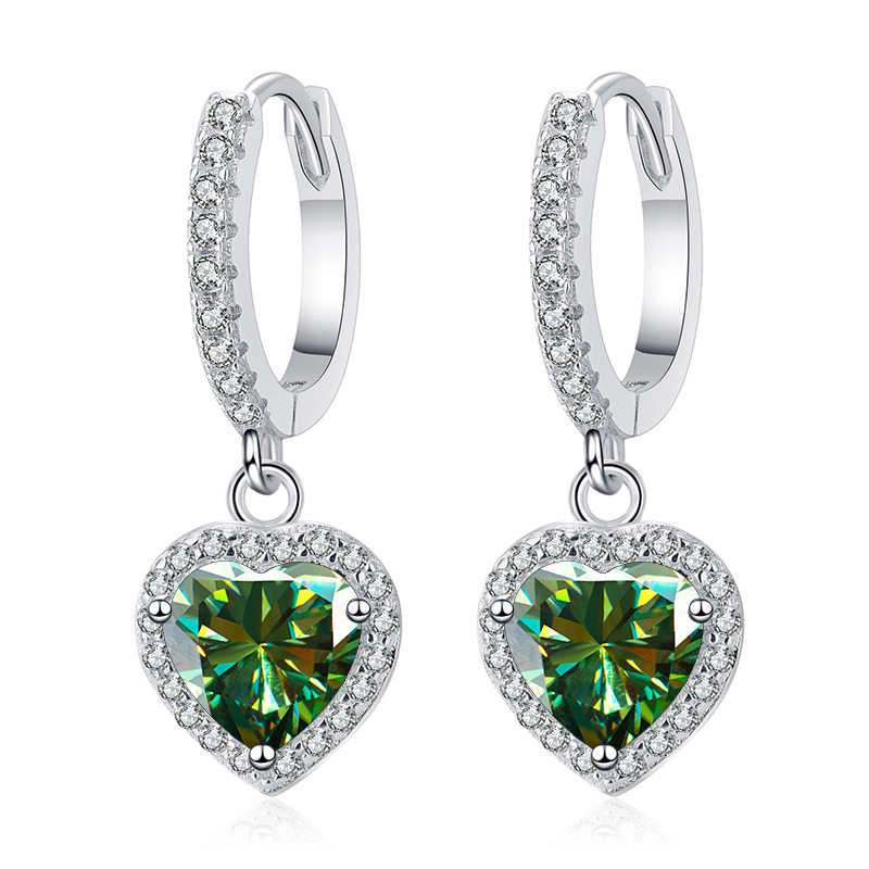 925 pendientes de plata esterlina moissanita amor bolsas de pendientes en forma de corazón rosa azul verde pendientes de moissanita transfronterizos