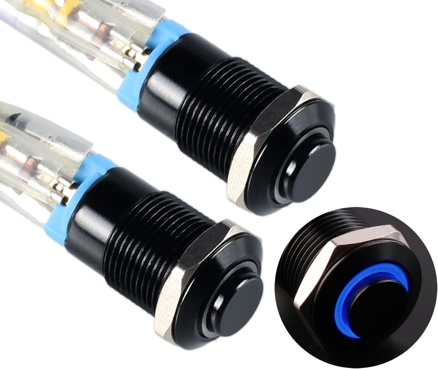 DMWD 2 件 12 毫米微型金属锁闭按钮开关凸起的头部防水防破坏自