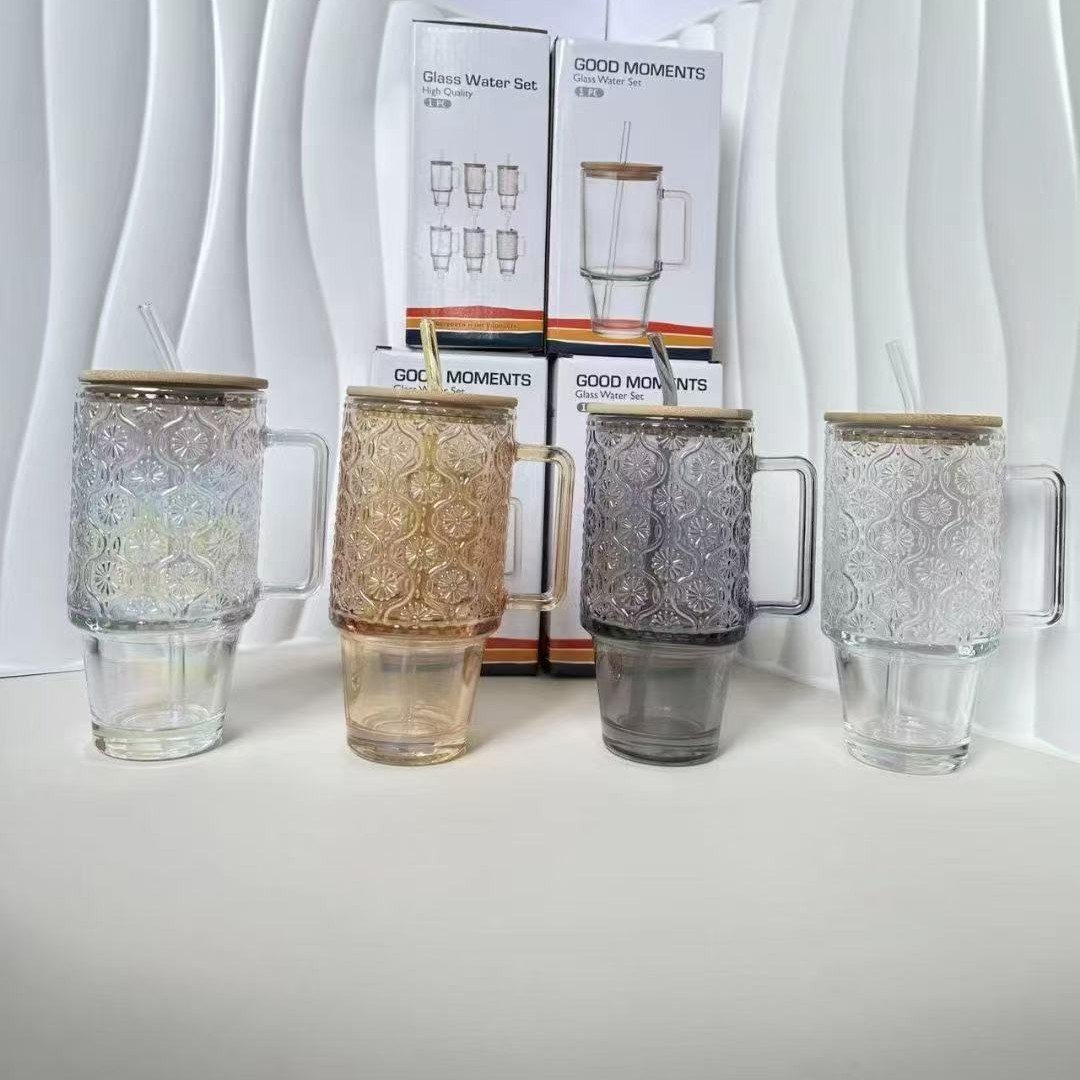 Taza de agua de vidrio de 20oz taza de jugo de Amazon de gran capacidad más tapa de plástico tapa de madera botella de vidrio de 730ml