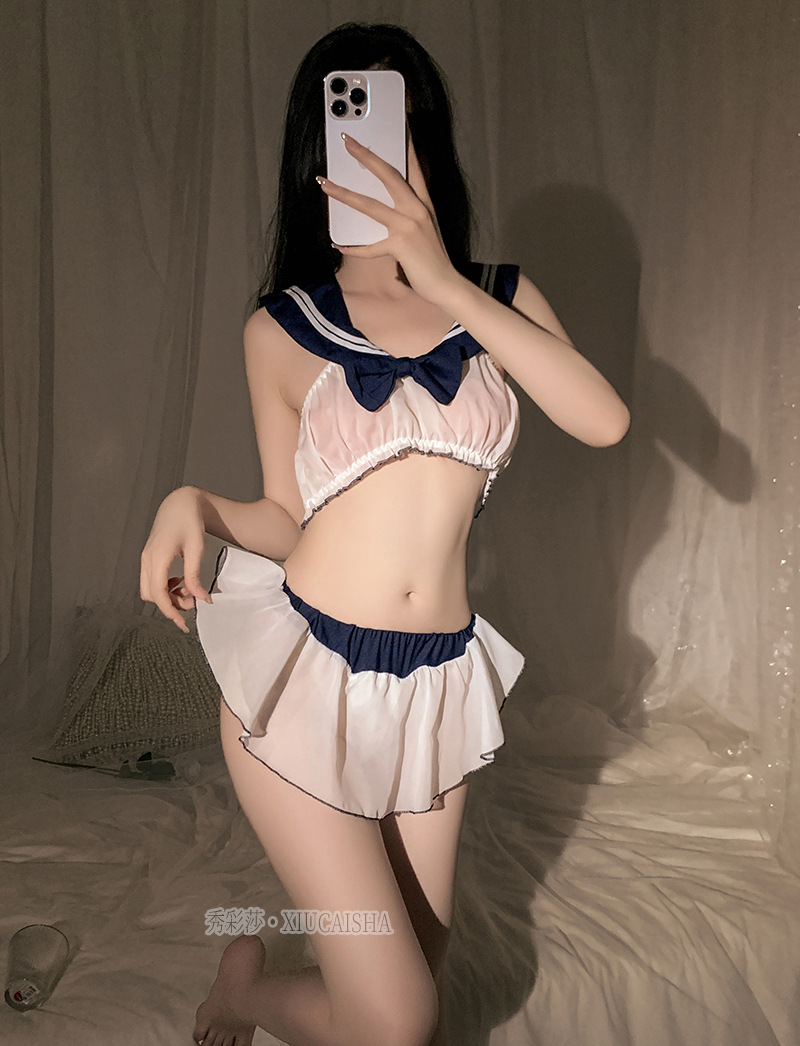 Sailor Schoolgirl Role-Play Costume Set with Top, Shorts and Bow Detail — detail image 9