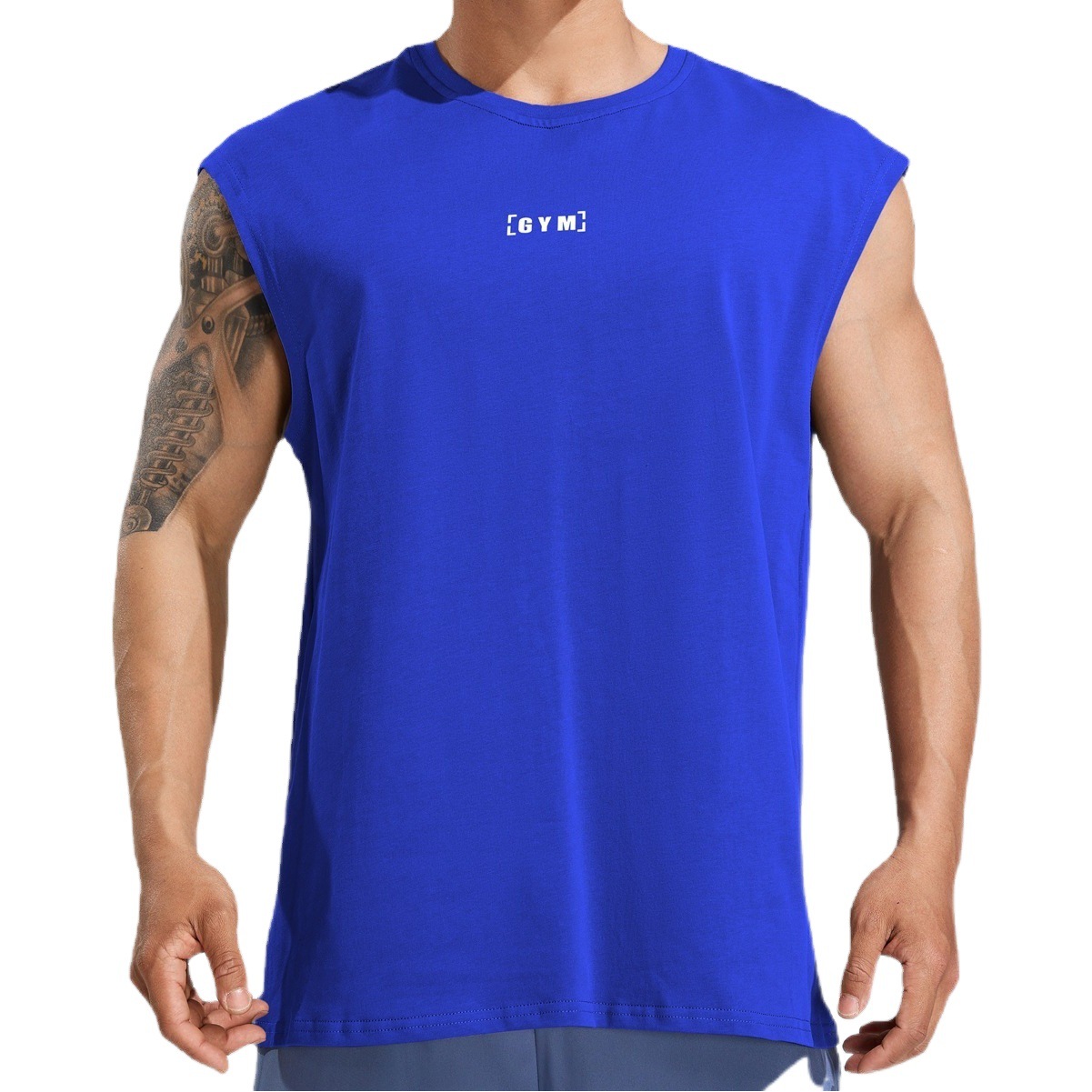 American fitness Brothers Summer new fitness heavy cotton wide shoulder vest men's running casual sports sleeveless