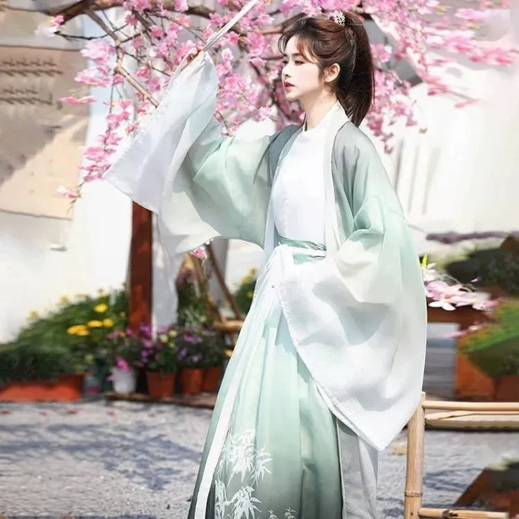 Холодно- и тепло-рукав Hanfu для женщин 2024 новый широкий рукав, сказочная юбка, древний стиль, сказочный свободный костюм