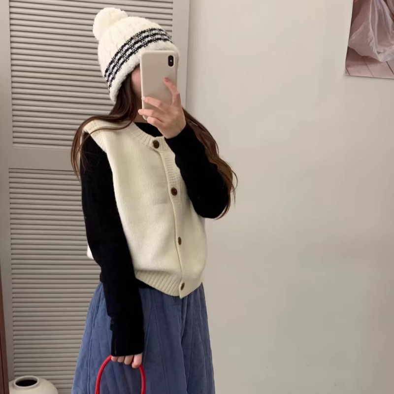2025新款韩系小个子针织学院风女叠穿马甲开衫背心毛衣女款上衣|undefined