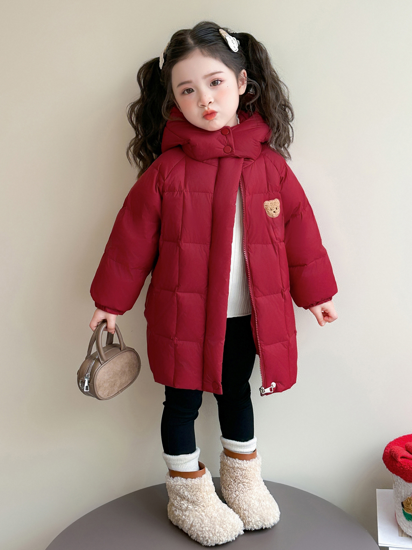 Chaqueta de invierno para niñas chaqueta de plumón blanca chaqueta de invierno para bebés chaqueta de plumón rojo medio largo chaqueta de invierno para niños