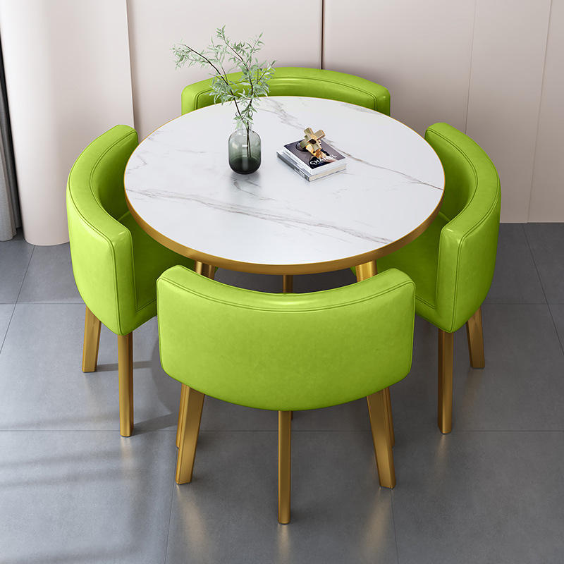 Green 80cm round table+4 leather chair