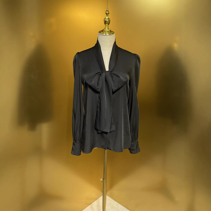 Black 19mm Double Silk Long-Sleeve Ribbon Shirt 2026 New Summer Women's Fashion Simple and Refreshing Casual Style Black 19mm Double Silk Long-Sleeve Ribbon Shirt 2026 New Summer Women's Fashion Simple and Refreshing Casual Style