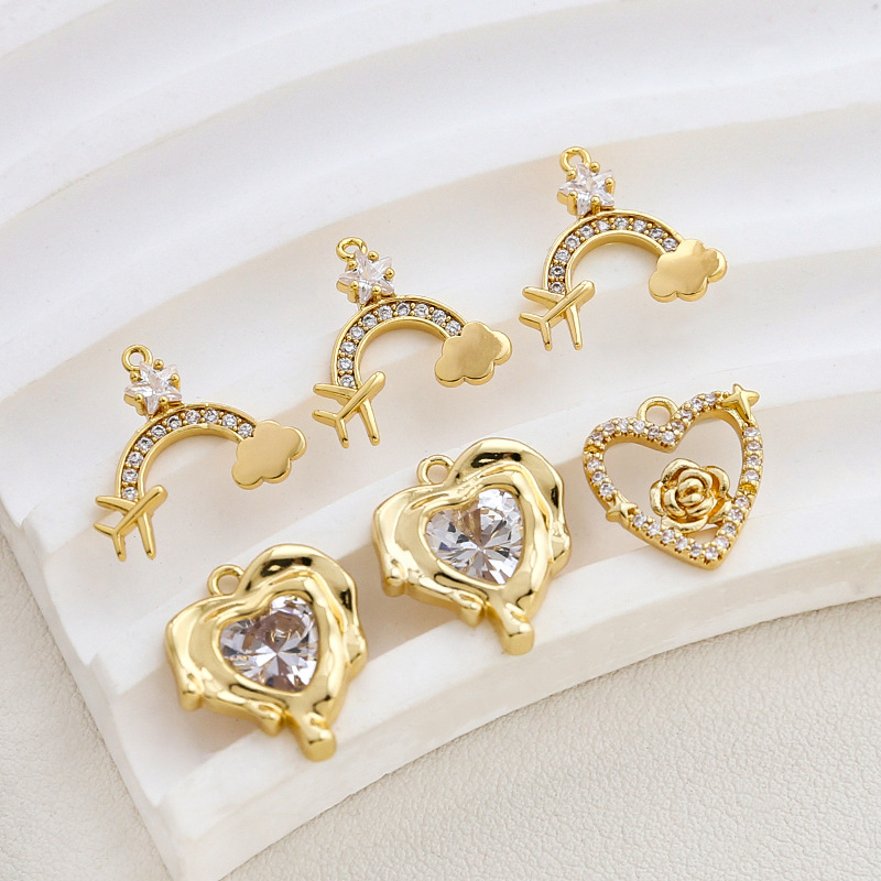 DIY Jewelry Accessories Classification 1 Piece Quantity 1 Piece 14*14mm 15*16mm Copper Zircon Clouds Heart Shape Rose Pendant