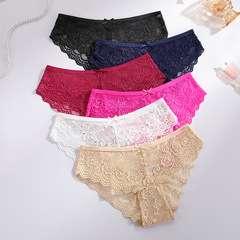 Sexy and hot lace underwear for women, thin and transparent hollow waist, large size women's triangle underwear, breathable cotton crotch