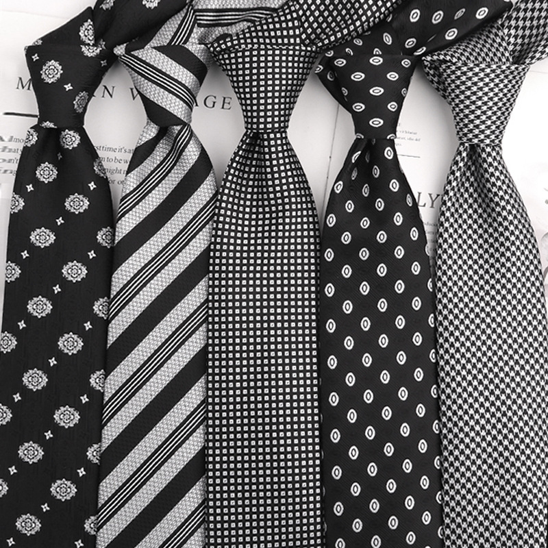 Black Pattern Tie Men's Business Formal Casual Fashion Yarn-Dyed Jacquard Hand-Tied Tie Suit Hand-Tied Tie