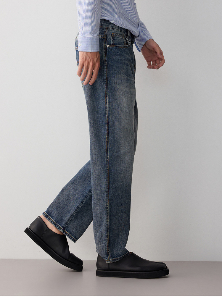 Quần jean nam ống rộng cổ điển phong cách công sở thông minh, chất liệu denim wash nhẹ — Màu xanh da trời chi tiết 14