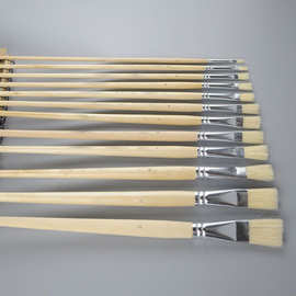 油画笔单支猪鬃长木杆油画笔 手绘丙烯画笔12个号平头油画笔排笔