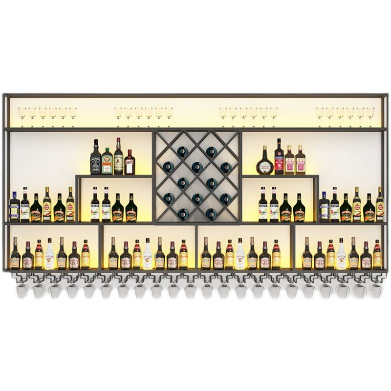Взрывной настенный светоизлучающий винный шкаф Железная Винная стойка Ресторан интернет-знаменитостей Таверна Прозрачный бар Стеллаж для вина