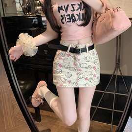 甜酷辣妹碎花牛仔包臀短裙女2025夏季新款减龄显瘦高腰a字半身裙