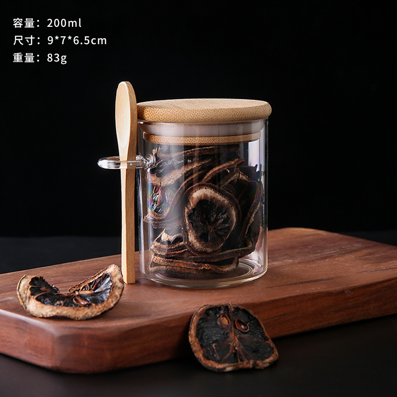 Venta al por mayor de fábrica de tapas de bambú de estilo japonés, tarros de almacenamiento de granos diversos con cuchara, tarros de almacenamiento de plástico redondos para cocinas domésticas