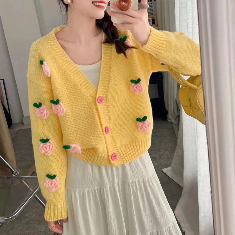 Correo romántico flor tridimensional cardigan de punto otoño y invierno nuevo estilo retro estilo estilo exterior suéter exterior abrigo mujer image 9