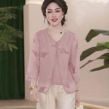 妈妈装春夏装薄款时尚新国风假两件气质中年女装中年洋气上衣小衫