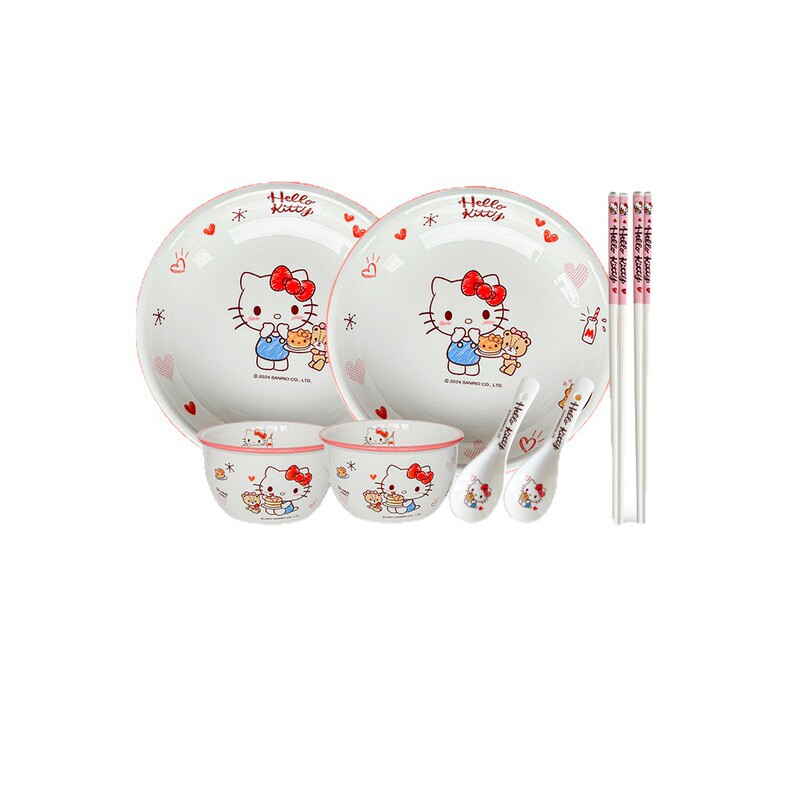 HelloKitty陶瓷碗家用卡通陶瓷餐具高颜值碗碟盘筷勺自由组合套装|undefined