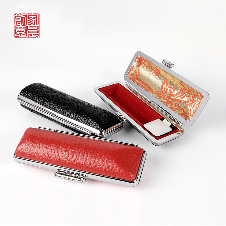 Caja de sello de marca Jingting exportado a Japón Corea del Sur de bambú rojo cuero sintético sello redondo japonés Taiwán sello caja