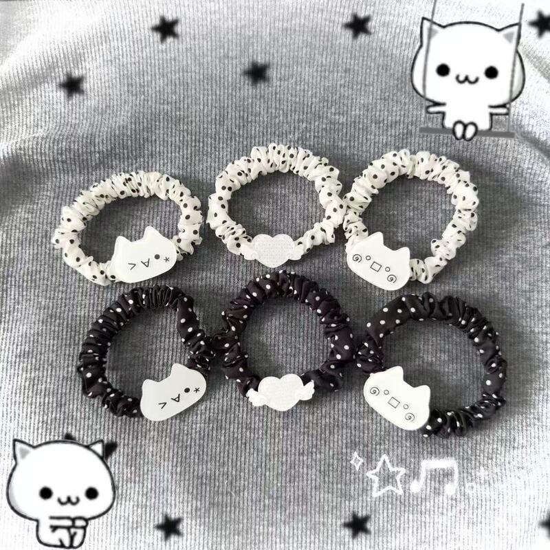 Original Handmade Subculture Girl Cute Sweet White Cat Acrylic Angel Heart Polka Dot Hair Tie Original Handmade Subculture Girl Cute Sweet White Cat Acrylic Angel Heart Polka Dot Hair Tie