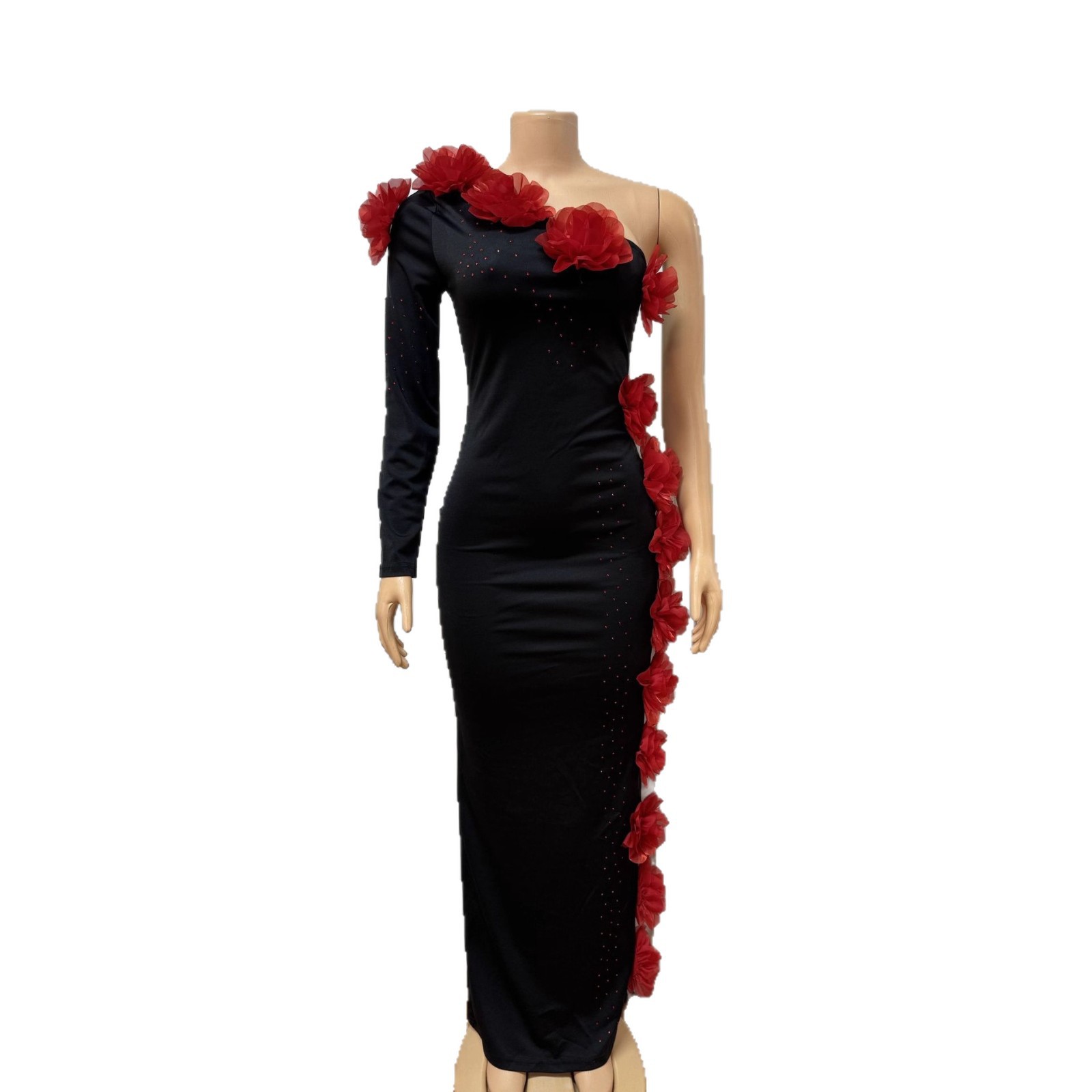 Women's Halter Neck Floral Rhinestone Embellished Bandage Bodycon Dress American Style Long Skirt Fashion Elegant_ecoleips.com