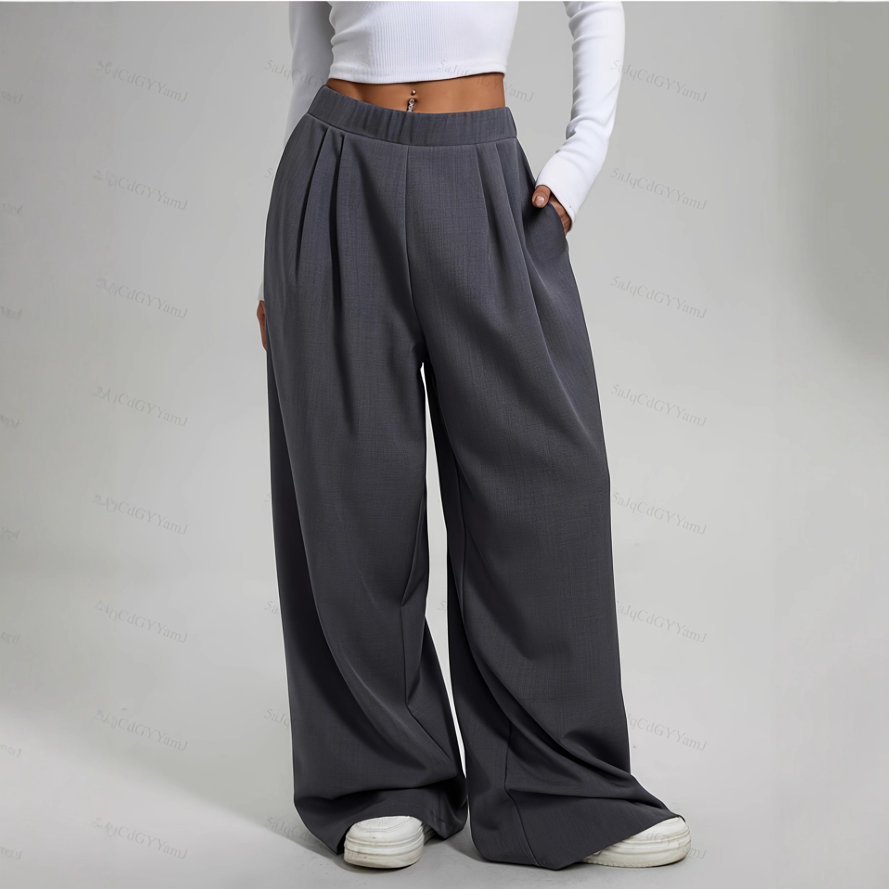 亚马逊 跨境速卖通外贸款 新款女款纯色简约日常基础裤阔腿裤垂感