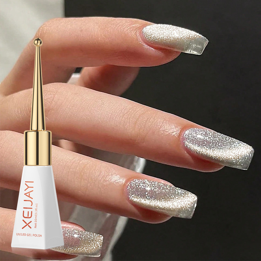 Esmalte de Uñas en Gel Ojo de Gato Plateado Sin Enjuague de Larga Duración para Salón de Uñas