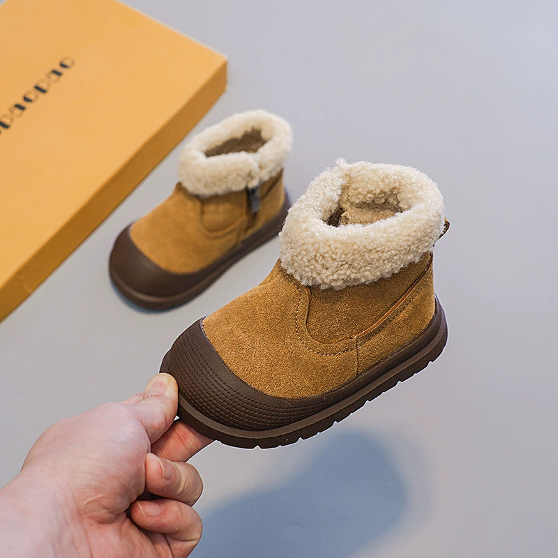 Winter children's boots for boys, warm comfortable shoes with zipper, genuine leather, soft sole