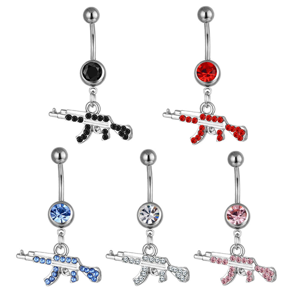 Wholesale Body Piercing Jewelry Gun-shaped Geometric Small Pendant Navel Ring display picture 1