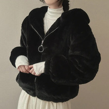 2023年新款韩国秋冬法式小众拉链连帽保暖休闲运动长毛绒外套女款