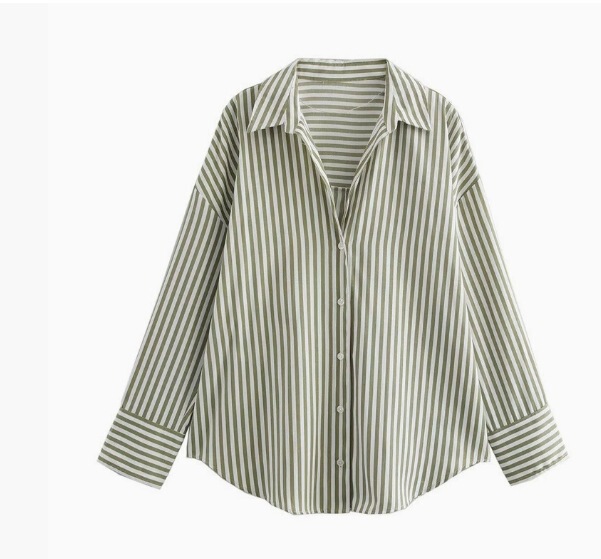 外国貿易卸売春の新作婦人服ヨーロッパとアメリカンスタイルの多用途ストライプラペルシングルブレスト長袖ルーズシャツ|undefined