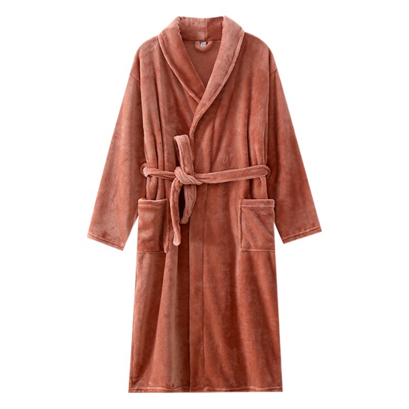 Bata de baño con capucha y cuello mandarín extendido de franela de terciopelo Winter Island para parejas, adecuada para uso en exteriores.